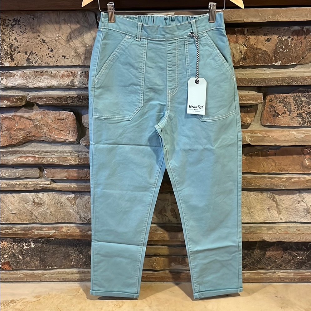 Weird Fish Malorri Organic Cotton Trouser Pants In Mineral Blue